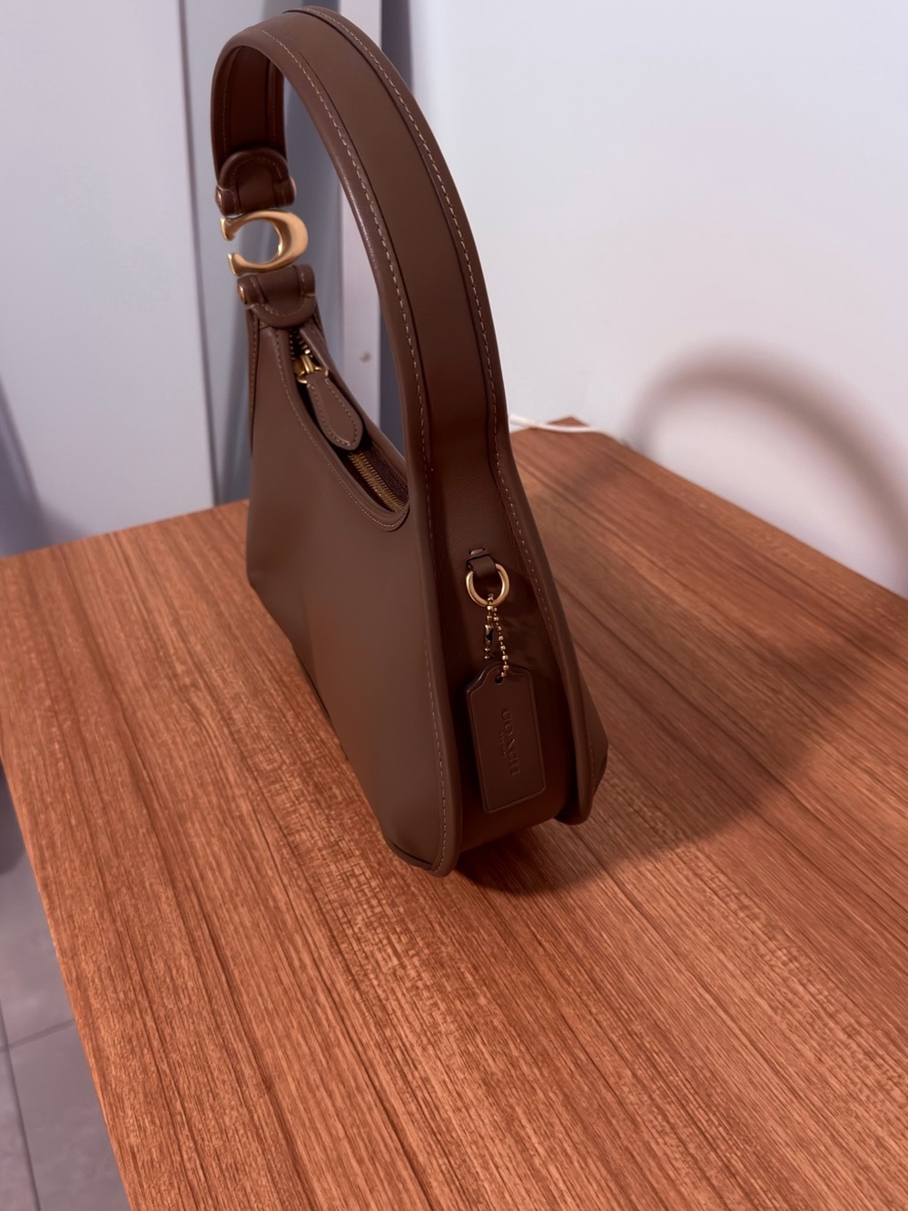 Coach Eve Dark Stone Leather Shoulder Bag with Gold-Tone Accents - Picture 3 of 3
